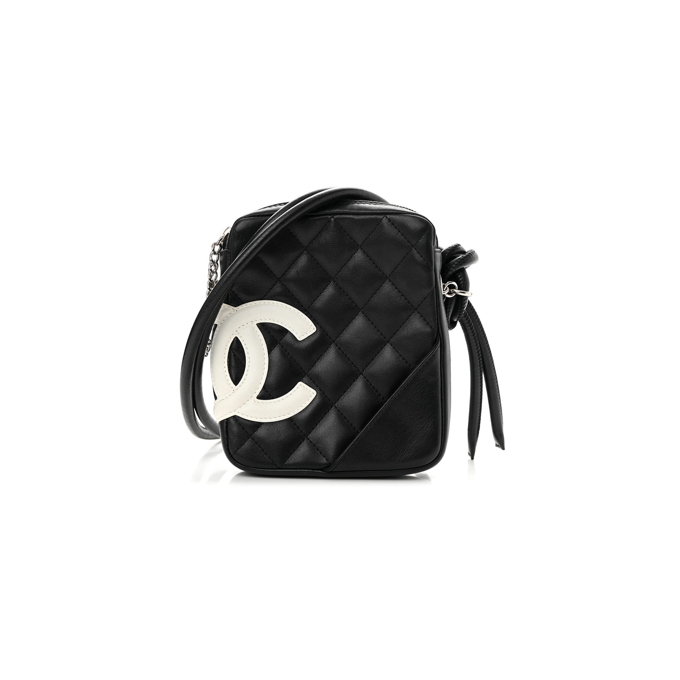 Ch**el master calfskin quilted small cambon messenger black white 1258604 (15*13*3.5cm)